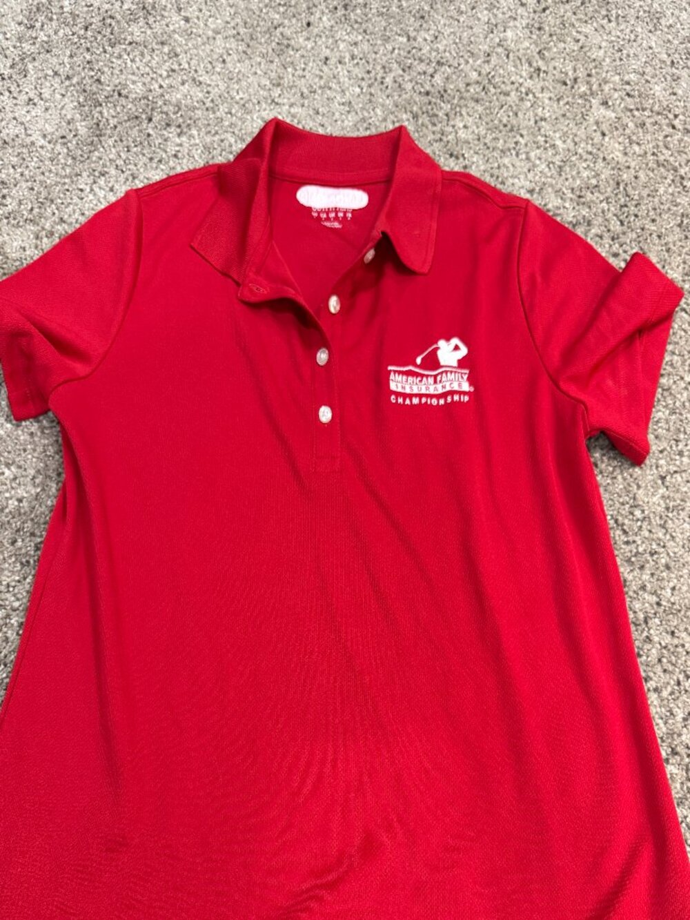 Lands’ End Women’s Small Red American Family Insurance Championship Golf Polo